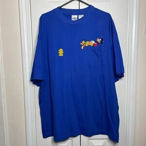 NEW The Disney Store VINTAGE Mickey Pluto Embroidered Blue Pocket T Shirt XXL